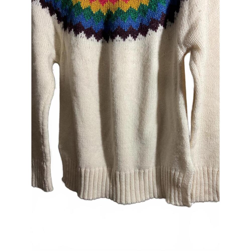 Alya White Wool Blend Turtleneck Sweater with Colorful Pattern Large - Picture 4 of 10